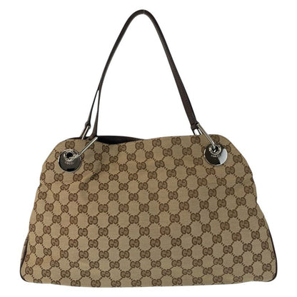 Gucci Beige Brown Silver GG Canvas Leather Shoulder Bag Tote