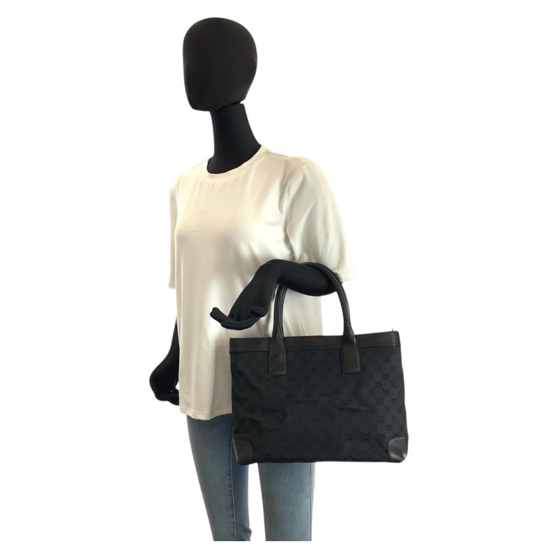 Gucci Black GG Canvas Leather 002 Tote