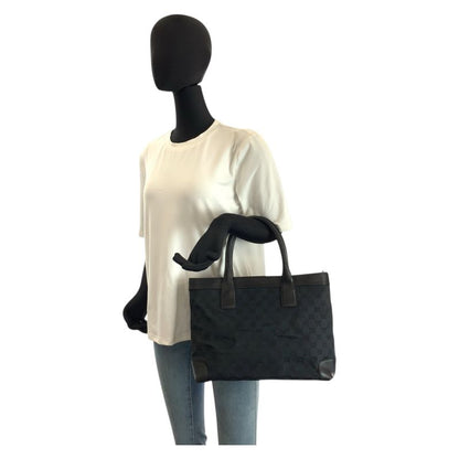 Gucci Black GG Canvas Leather 002 Tote