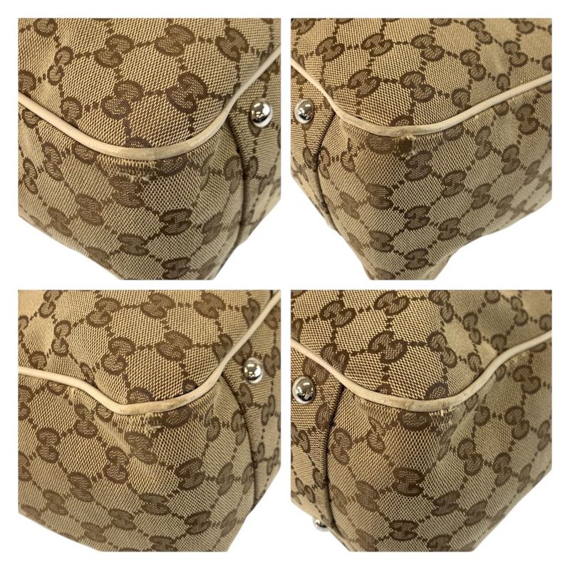 Gucci GG Twins Beige White Gold Canvas Leather Tote