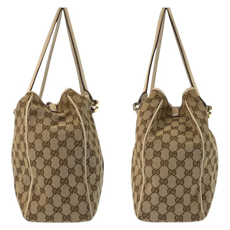 Gucci GG Twins Beige White Gold Canvas Leather Tote