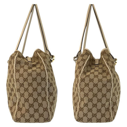 Gucci GG Twins Beige White Gold Canvas Leather Tote