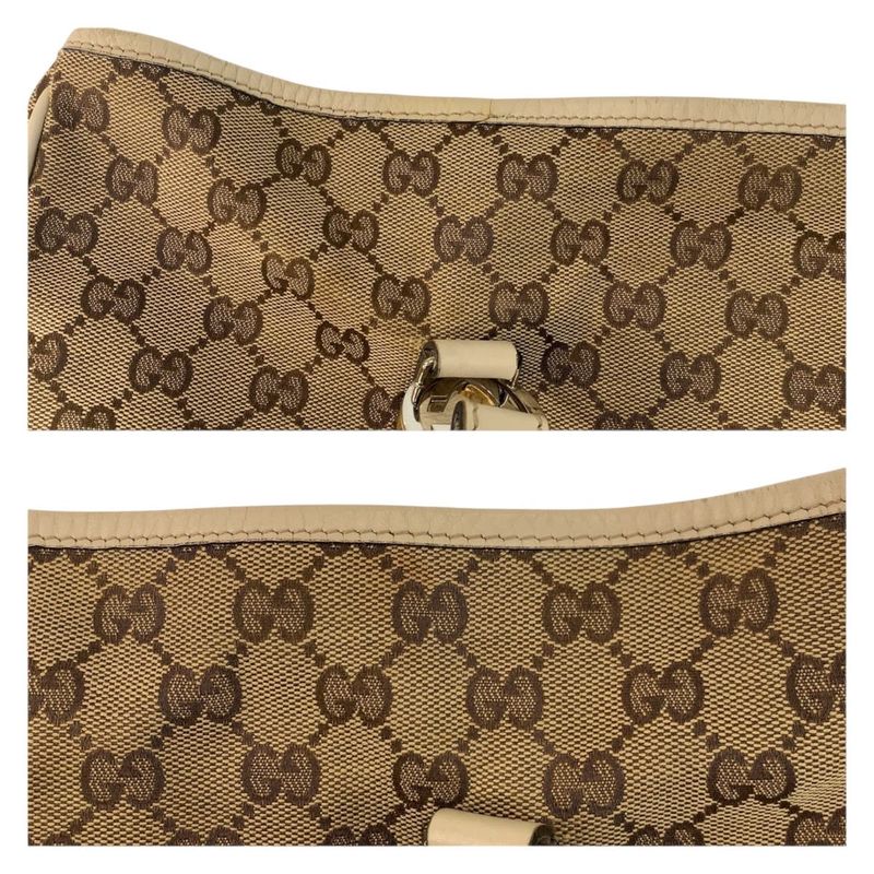 Gucci GG Twins Beige White Gold Canvas Leather Tote