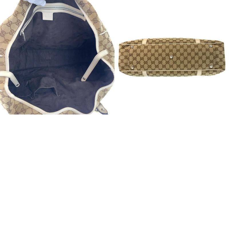 Gucci GG Twins Beige White Gold Canvas Leather Tote