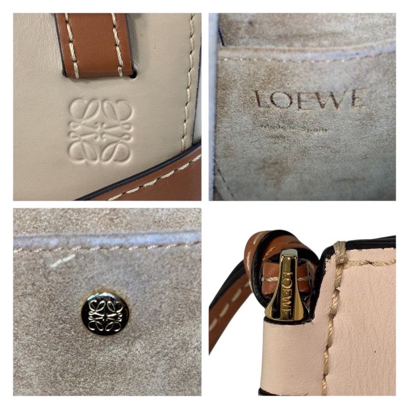 Loewe Gate Top Handle Beige Brown Gold Leather Handbag