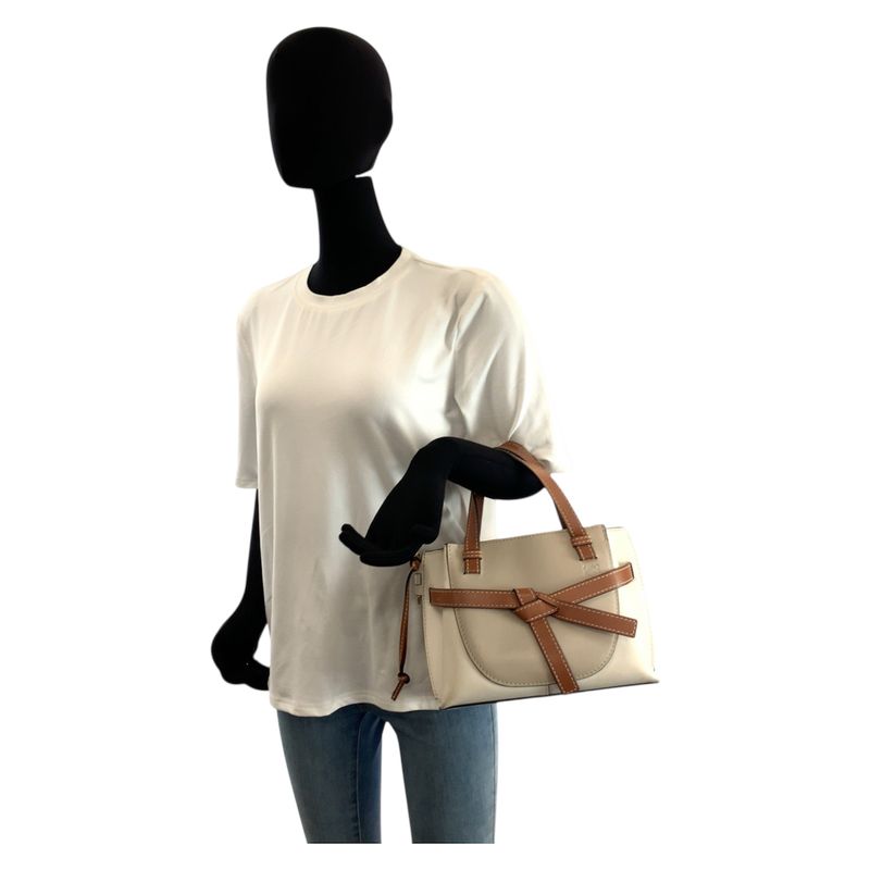 Loewe Gate Top Handle Beige Brown Gold Leather Handbag