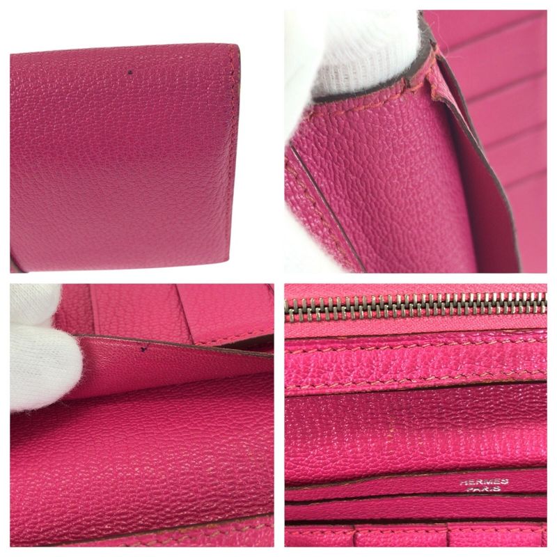 Hermes Bearn Souffle Pink Silver Veau Epsom Wallet