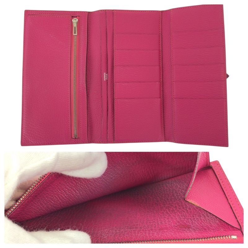 Hermes Bearn Souffle Pink Silver Veau Epsom Wallet