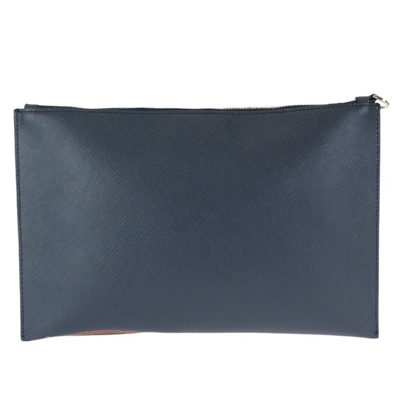 Prada Saffiano Navy Orange Silver Leather Clutch Navyorange