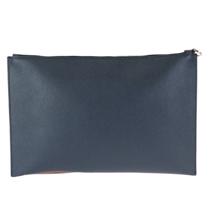 Prada Saffiano Navy Orange Silver Leather Clutch Navyorange