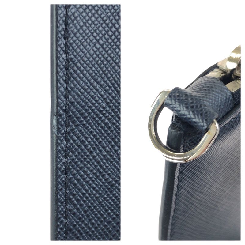 Prada Saffiano Navy Orange Silver Leather Clutch Navyorange
