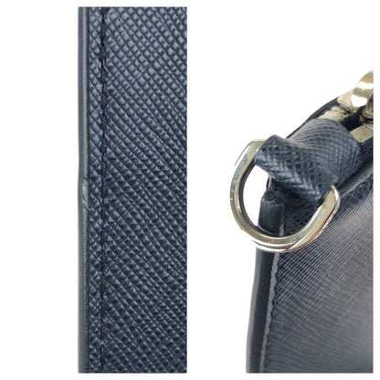 Prada Saffiano Navy Orange Silver Leather Clutch Navyorange