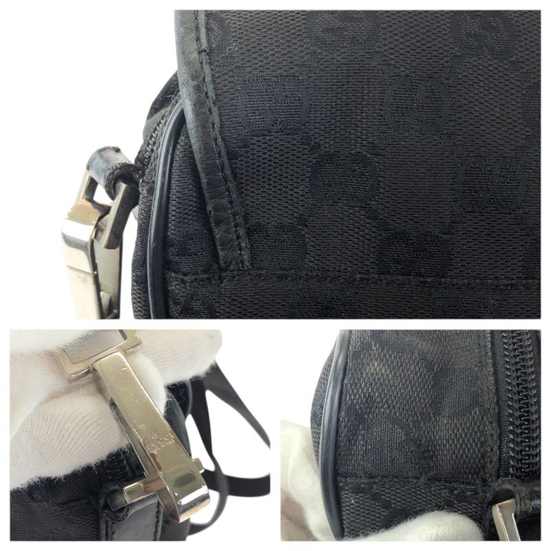 Gucci Black Silver GG Canvas Leather Shoulder Bag