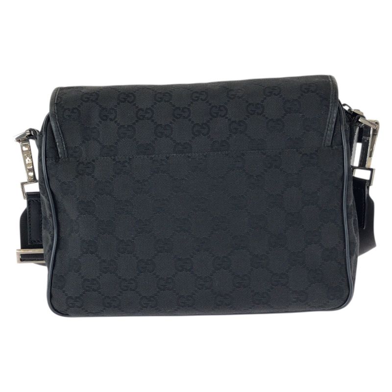 Gucci Black Silver GG Canvas Leather Shoulder Bag