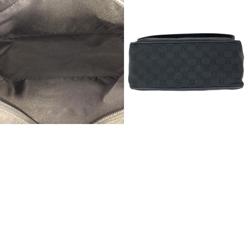 Gucci Black Silver GG Canvas Leather Shoulder Bag