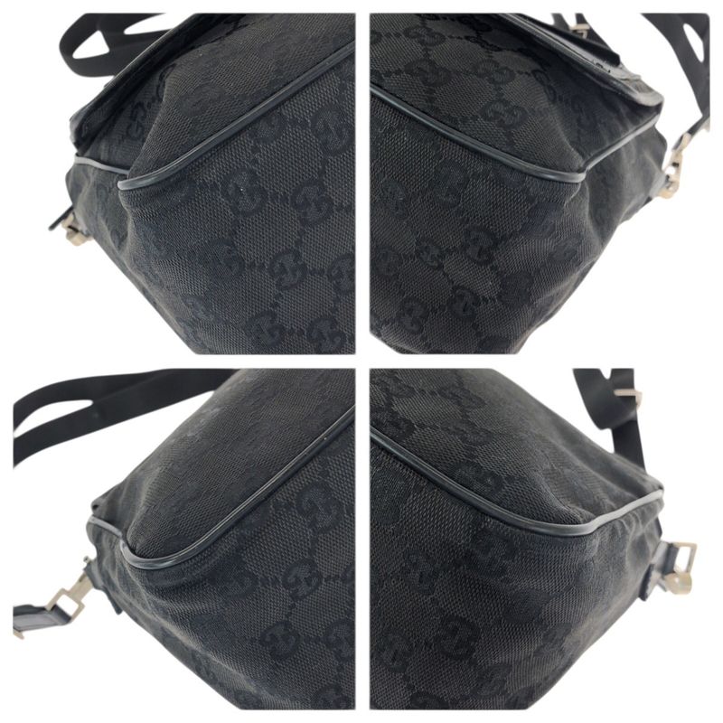 Gucci Black Silver GG Canvas Leather Shoulder Bag