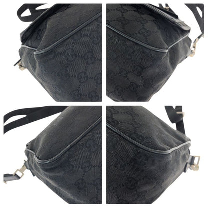 Gucci Black Silver GG Canvas Leather Shoulder Bag