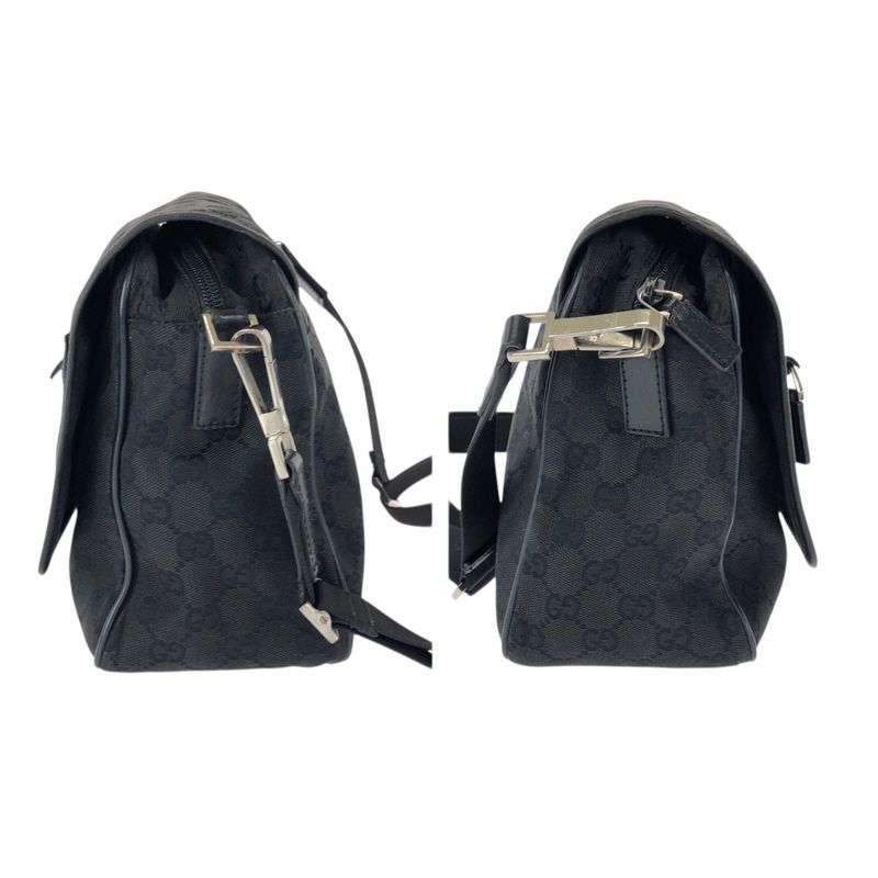 Gucci Black Silver GG Canvas Leather Shoulder Bag