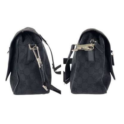Gucci Black Silver GG Canvas Leather Shoulder Bag