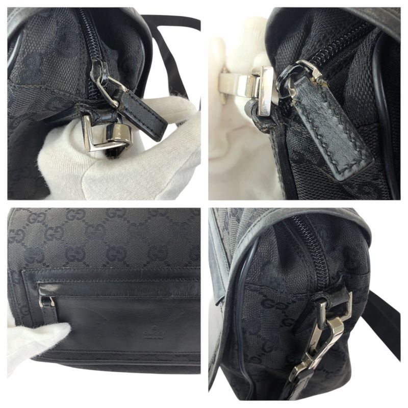 Gucci Black Silver GG Canvas Leather Shoulder Bag