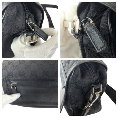 Gucci Black Silver GG Canvas Leather Shoulder Bag