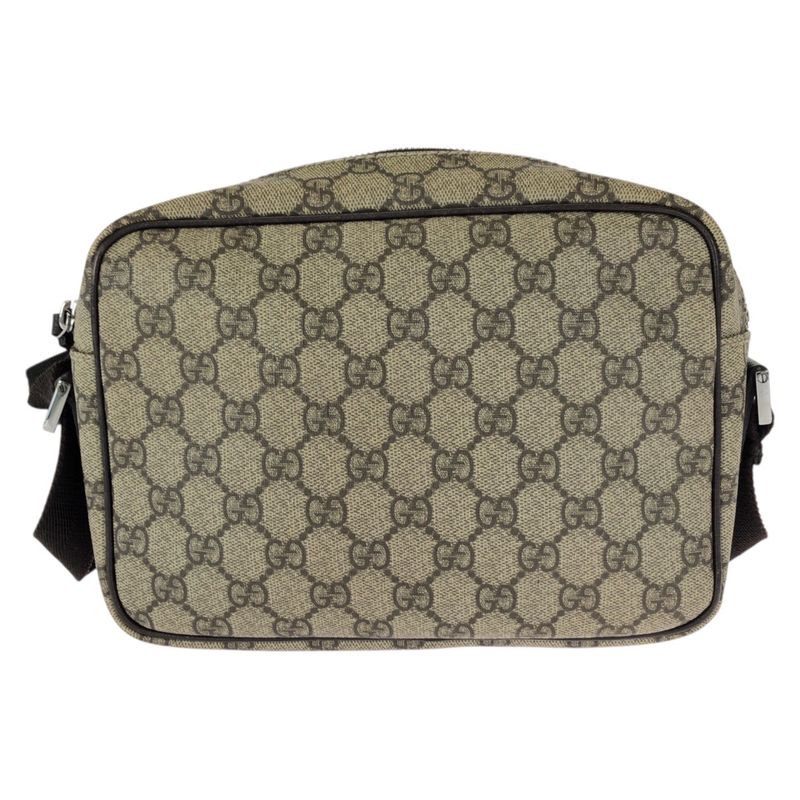 Gucci Beige Dark Brown Silver GG Supreme Canvas Leather Shoulder Bag