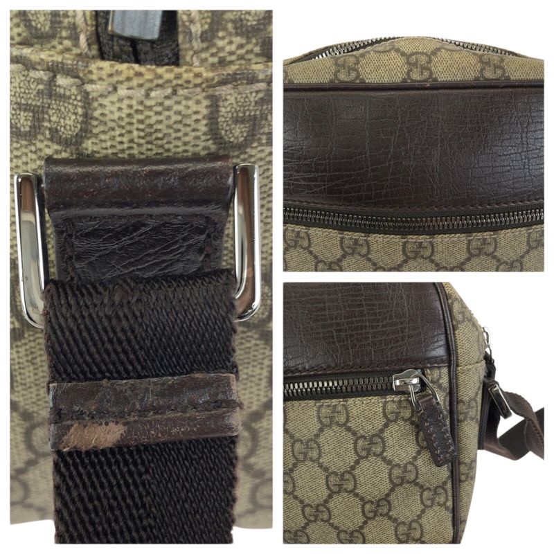 Gucci Beige Dark Brown Silver GG Supreme Canvas Leather Shoulder Bag