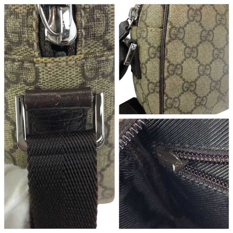 Gucci Beige Dark Brown Silver GG Supreme Canvas Leather Shoulder Bag