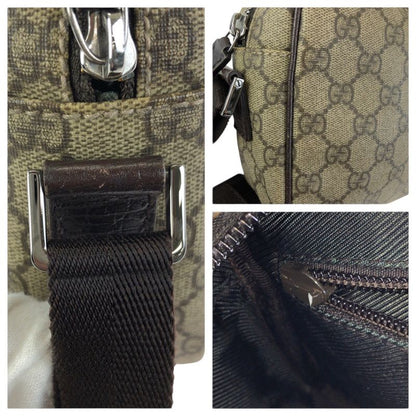 Gucci Beige Dark Brown Silver GG Supreme Canvas Leather Shoulder Bag