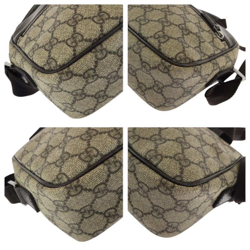 Gucci Beige Dark Brown Silver GG Supreme Canvas Leather Shoulder Bag