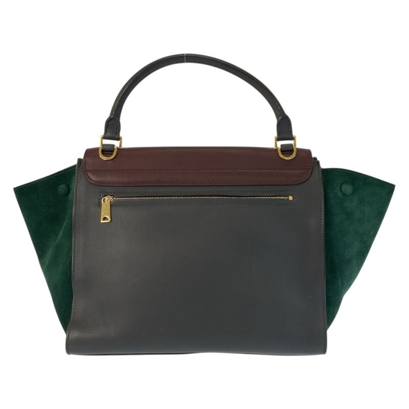 Celine Trapeze Burgundy Gray Green Leather 2-Way Shoulder Bag