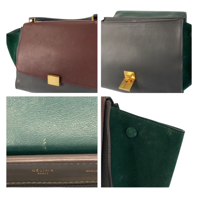 Celine Trapeze Burgundy Gray Green Leather 2-Way Shoulder Bag