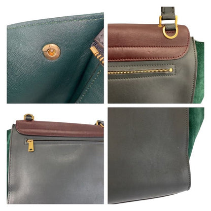 Celine Trapeze Burgundy Gray Green Leather 2-Way Shoulder Bag