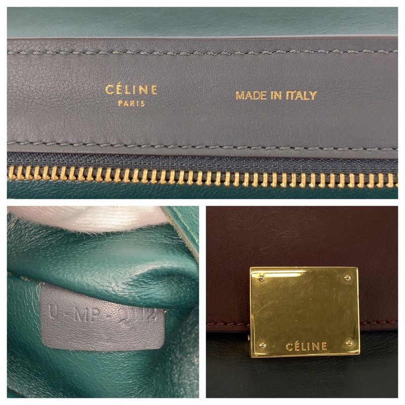 Celine Trapeze Burgundy Gray Green Leather 2-Way Shoulder Bag