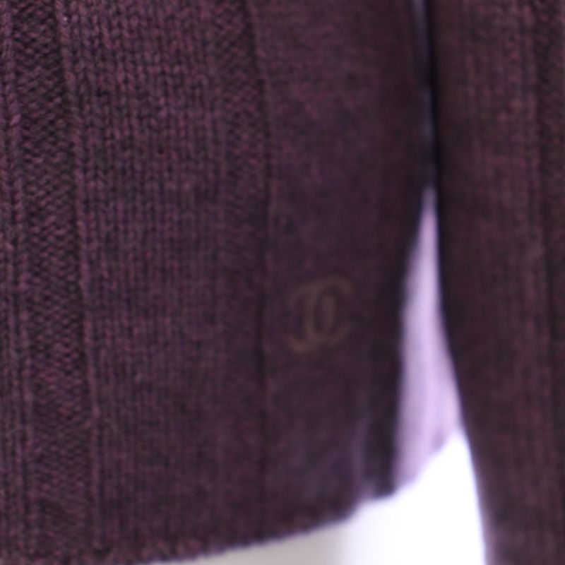 Chanel Knit Sweater Turtleneck Long Sleeve Ribbed Cashmere Vintage 38