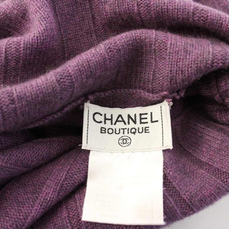 Chanel Knit Sweater Turtleneck Long Sleeve Ribbed Cashmere Vintage 38