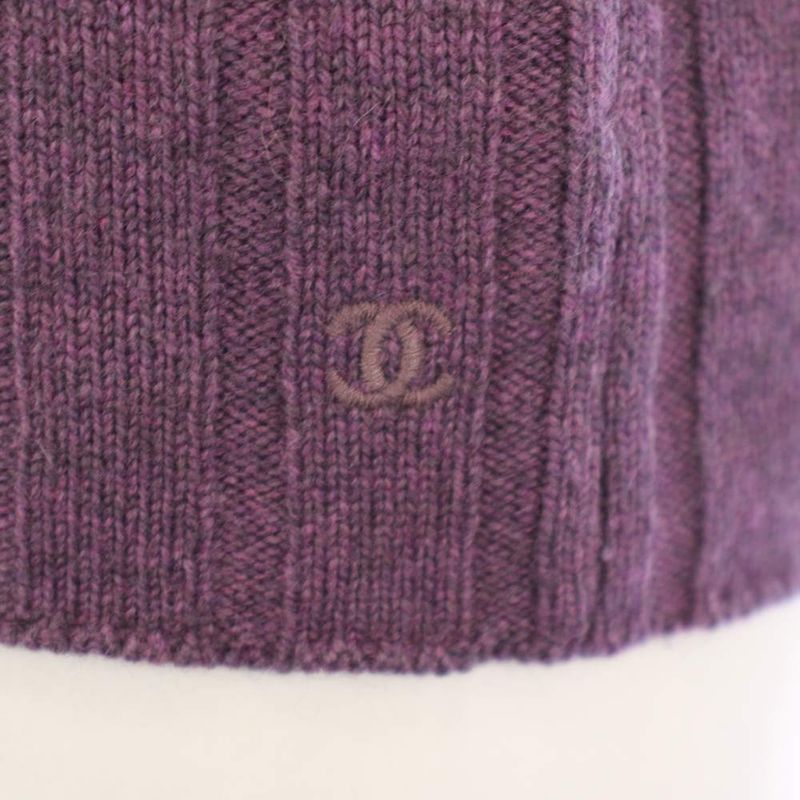 Chanel Knit Sweater Turtleneck Long Sleeve Ribbed Cashmere Vintage 38