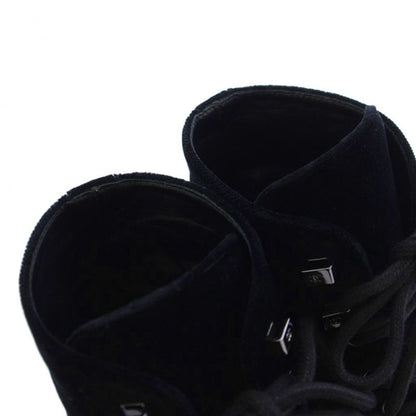 Chanel Lace Up Combat Boots Velvet CC Logo 37C Black