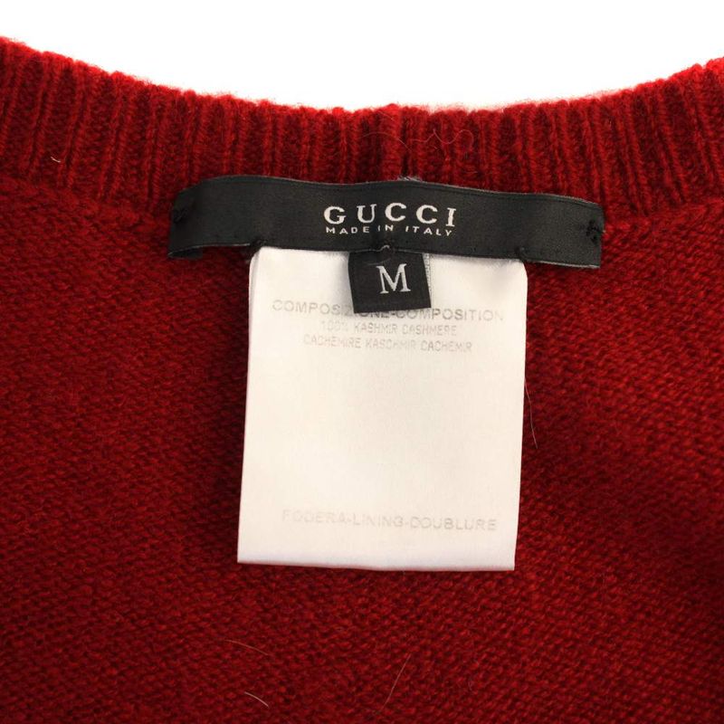 Gucci Knit Sweater Short Sleeve Cashmere M Red 205263.28280