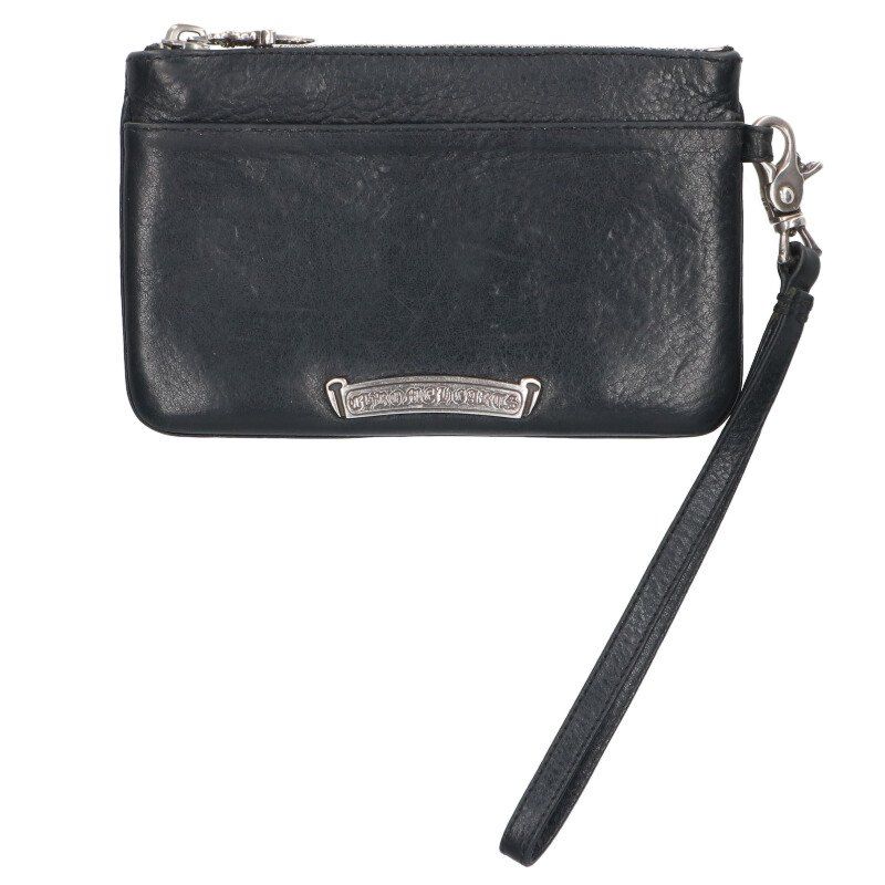 Chrome Hearts Zpr Chg Wristlet Sml Cross Patch Dagger Zip Leather Black