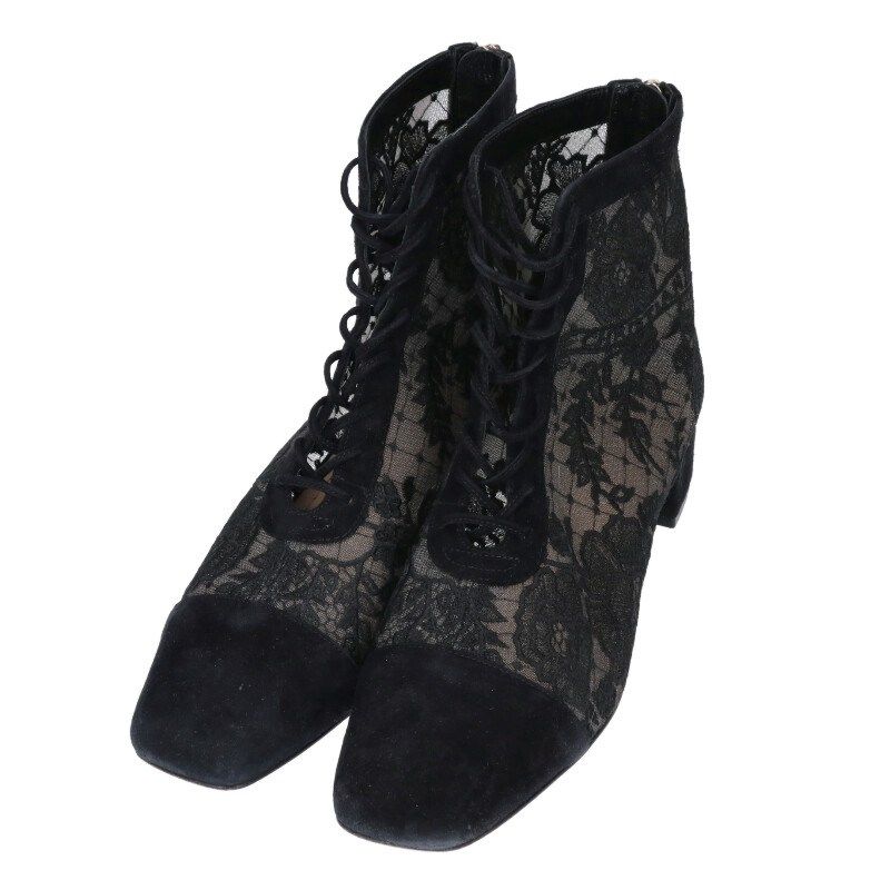 Dior Naughtily-d Flower Lace Short Boots 37.5 Black