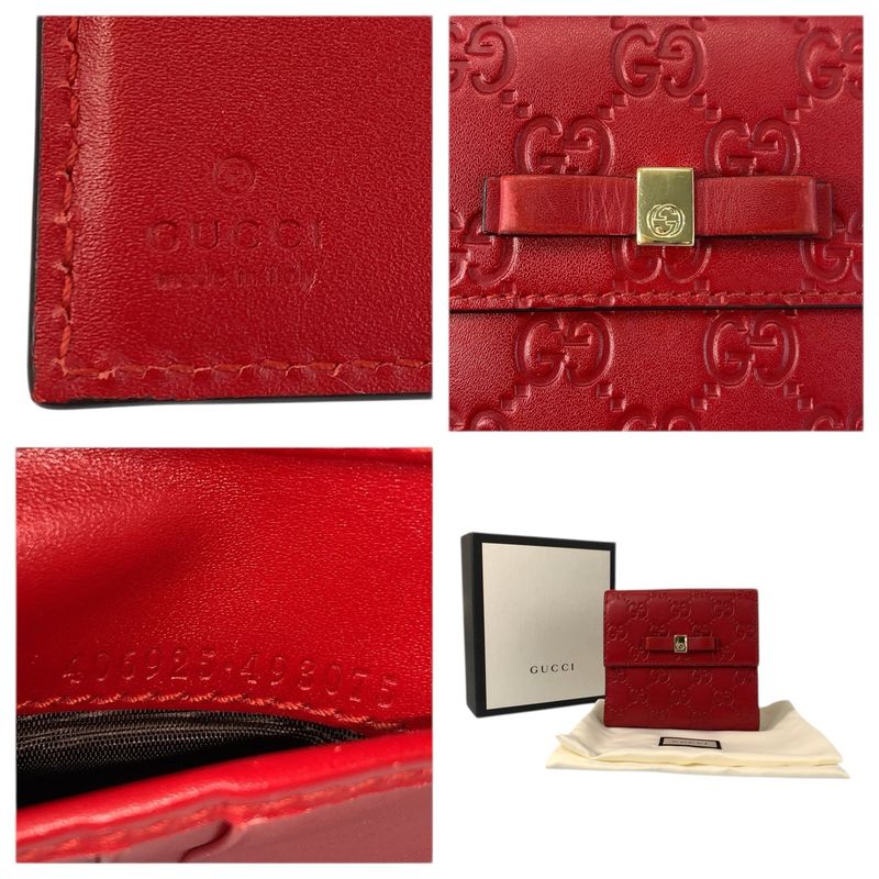 Guccissima Ribbon Red Gold Leather Compact Wallet