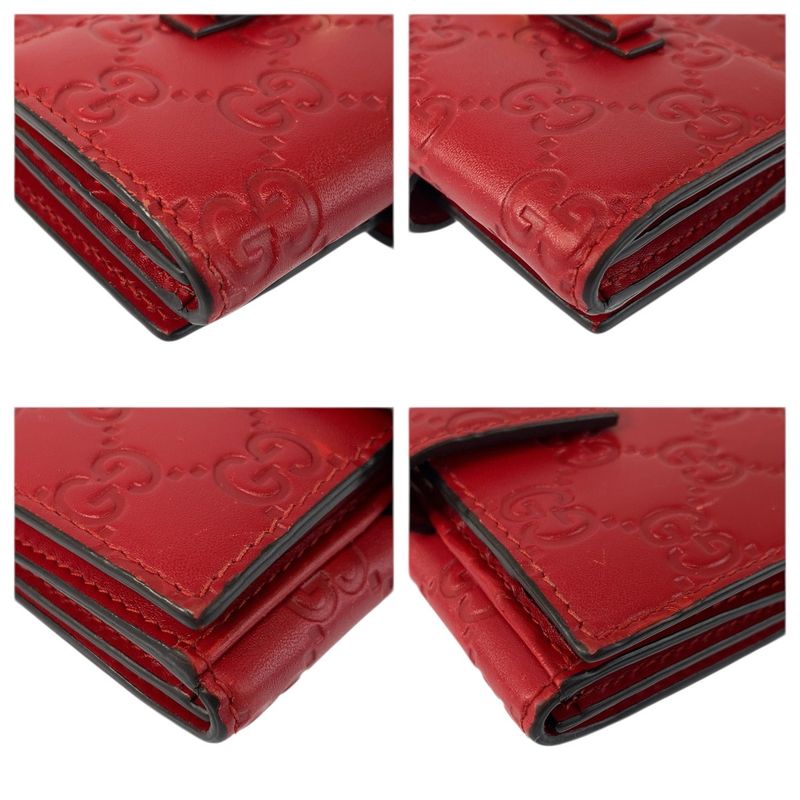 Guccissima Ribbon Red Gold Leather Compact Wallet