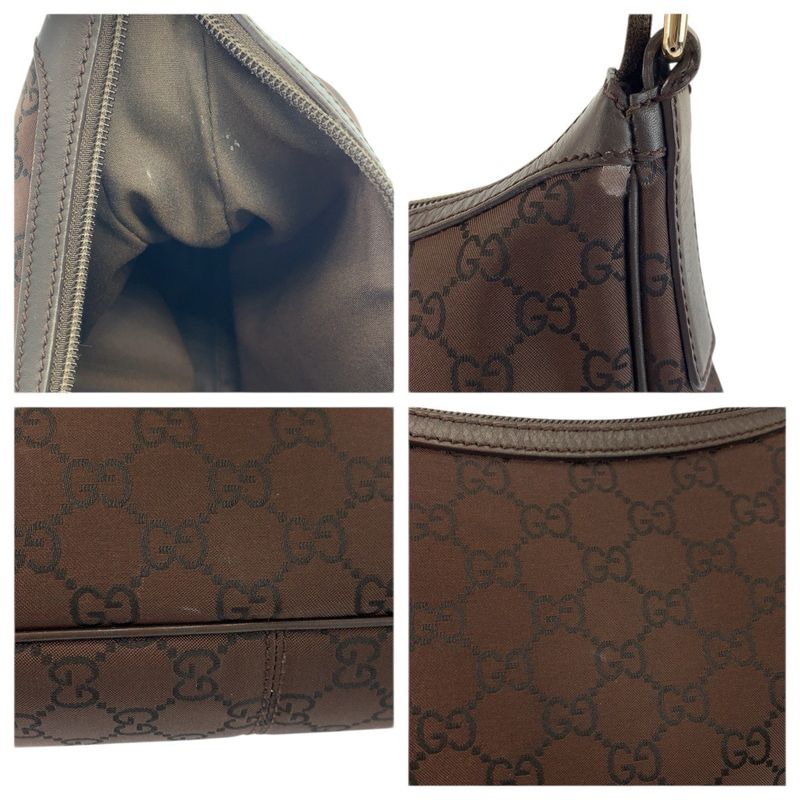 Gucci GG Pattern Brown Gold Nylon Shoulder Bag