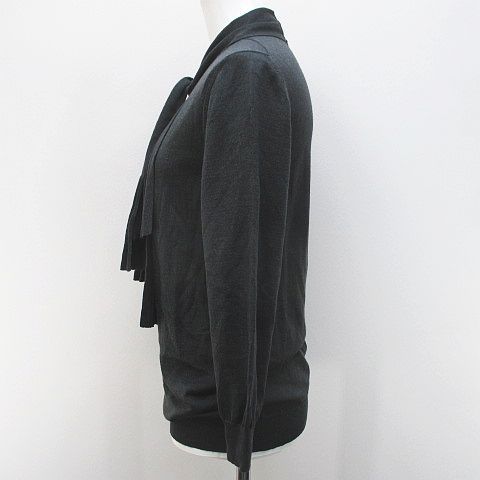 Celine Long Sleeve Knit Sweater L Gray Dark Scarf Color Pleats Made In Italy