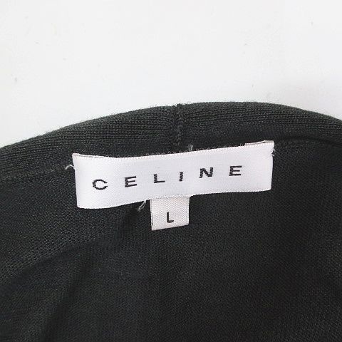 Celine Long Sleeve Knit Sweater L Gray Dark Scarf Color Pleats Made In Italy