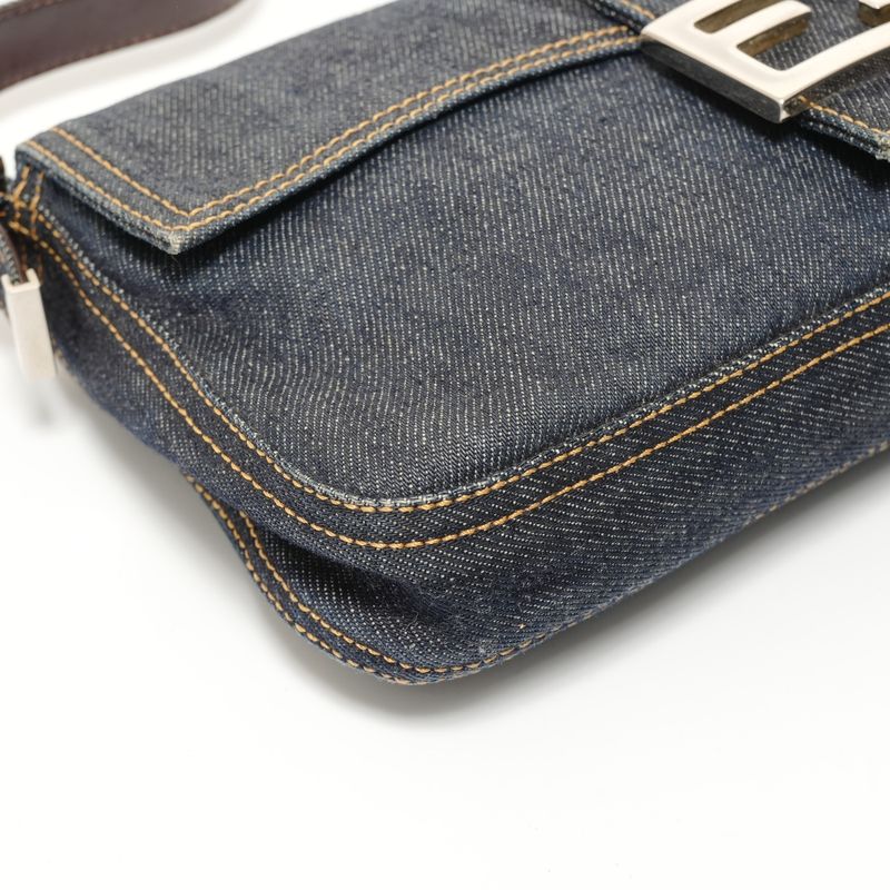 Fendi Shoulder Bag Mamma Bucket Denim Silver