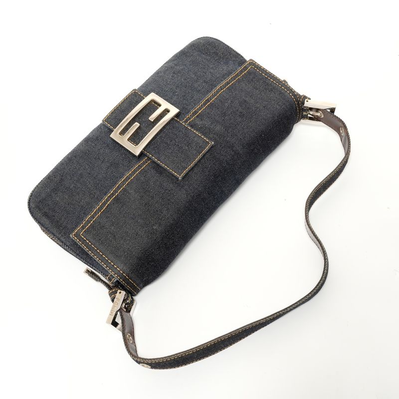 Fendi Shoulder Bag Mamma Bucket Denim Silver