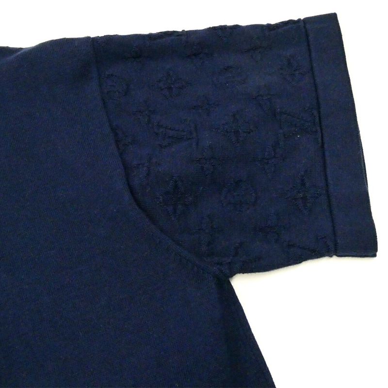 Louis Vuitton Sleeve Monogram Cotton Short Knit T-Shirt Navy