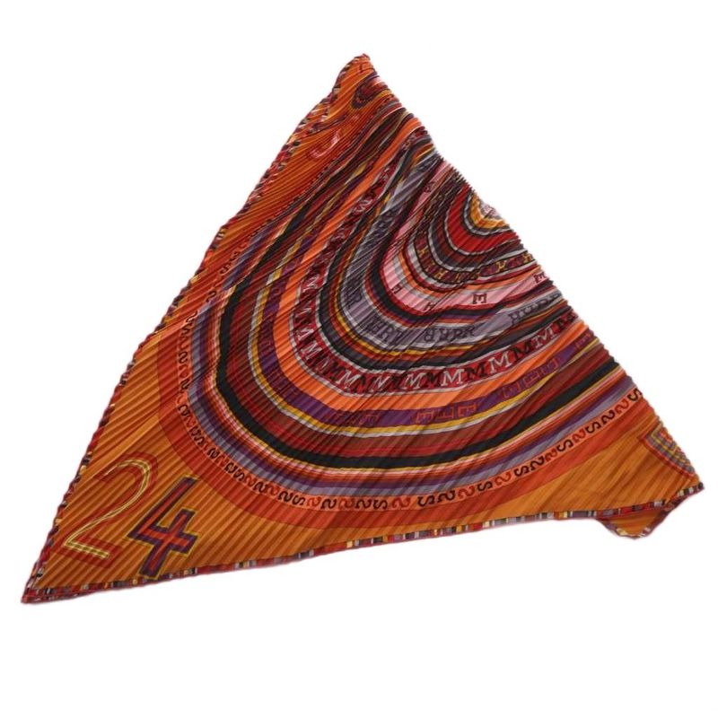 Hermes Scarf Carre 90 Pleated Silk Orange